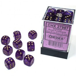 Chessex Borealis 12mm d6 Royal Purple/gold Luminary Dice Block (36 dice) | Mega City Incorporated