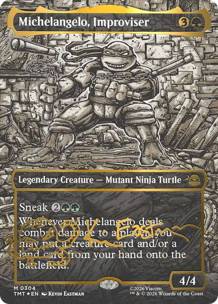 Michelangelo, Improviser (Borderless) (Gold-Stamped Signature) [Teenage Mutant Ninja Turtles] | Mega City Incorporated