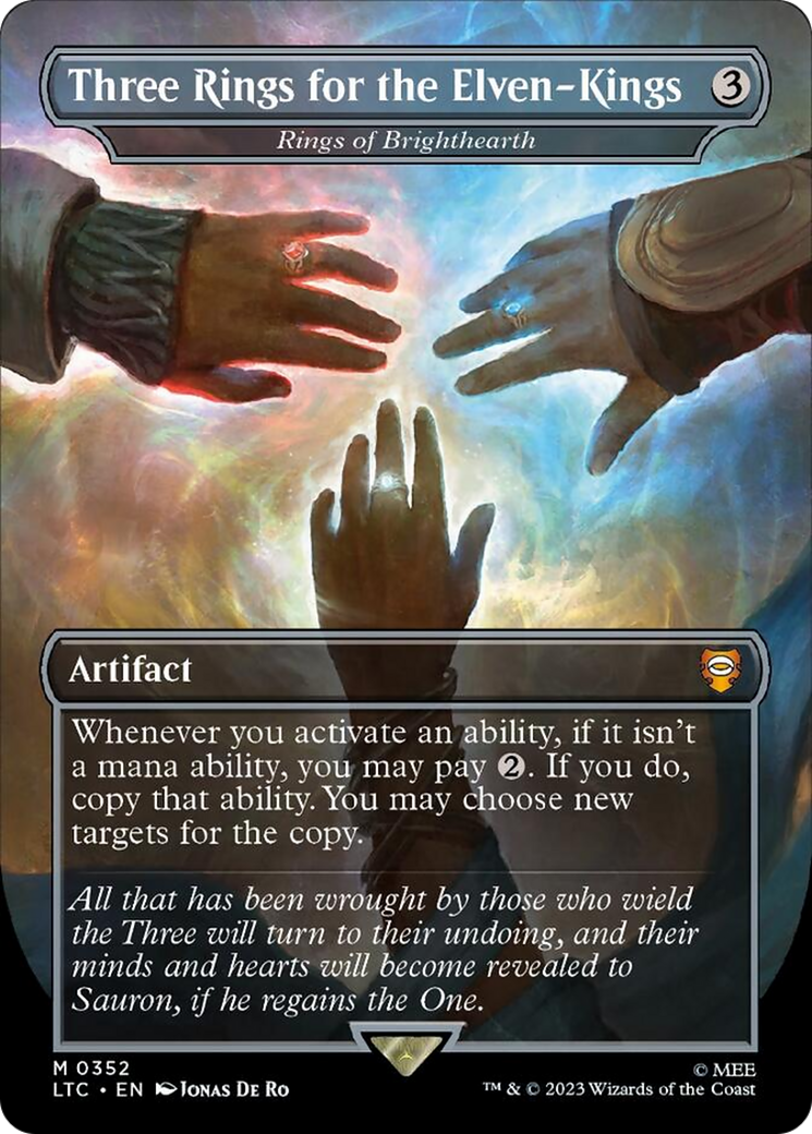Three Rings for the Elven-Kings - Rings of Brighthearth (Borderless) (Surge Foil) [The Lord of the Rings: Tales of Middle-Earth Commander] | Mega City Incorporated