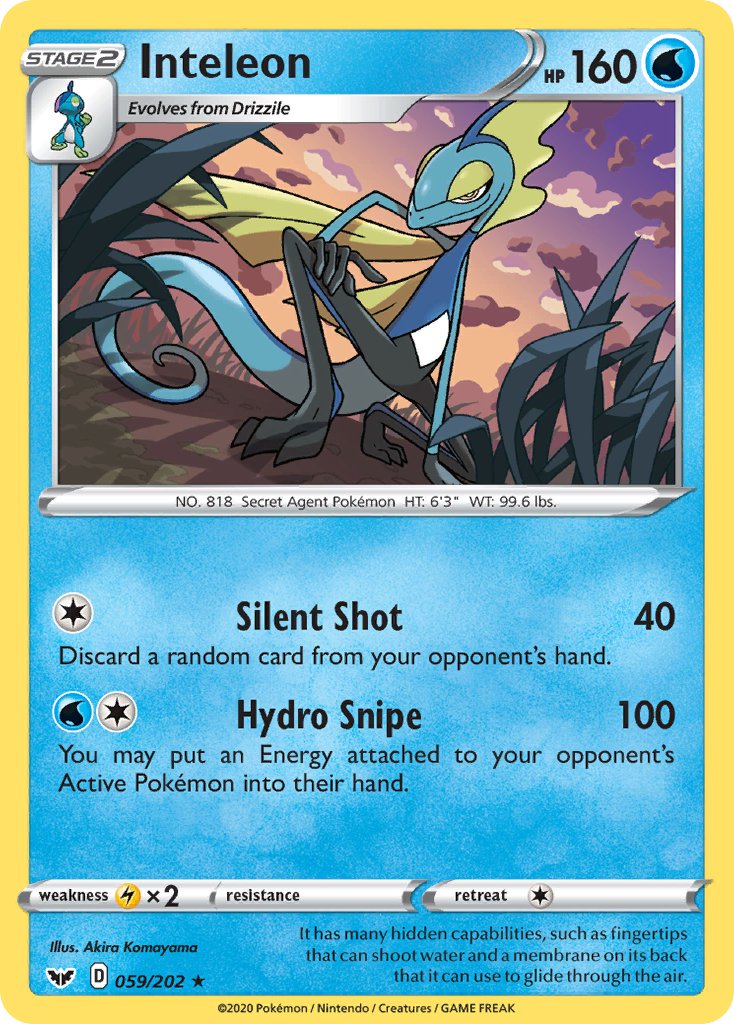 Inteleon (059/202) (Cracked Ice Holo) (Theme Deck Exclusive) [Sword & Shield: Base Set] | Mega City Incorporated