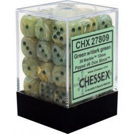 Chessex: Marble Green/Dark Green 12Mm D6 | Mega City Incorporated