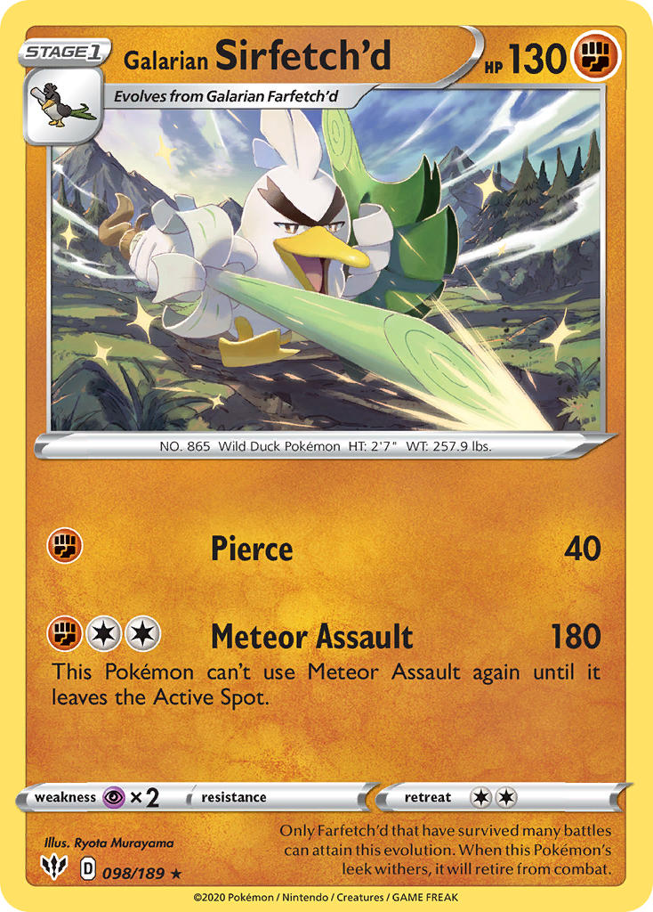 Galarian Sirfetch'd (098/189) (Cracked Ice holo) (Theme Deck Exclusive) [Sword & Shield: Darkness Ablaze] | Mega City Incorporated