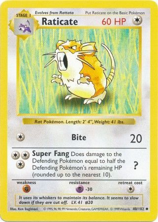 Raticate (40/102) [Base Set Shadowless Unlimited] | Mega City Incorporated