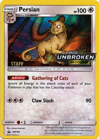 Persian (SM182) (Staff Prerelease Promo) [Sun & Moon: Black Star Promos] | Mega City Incorporated