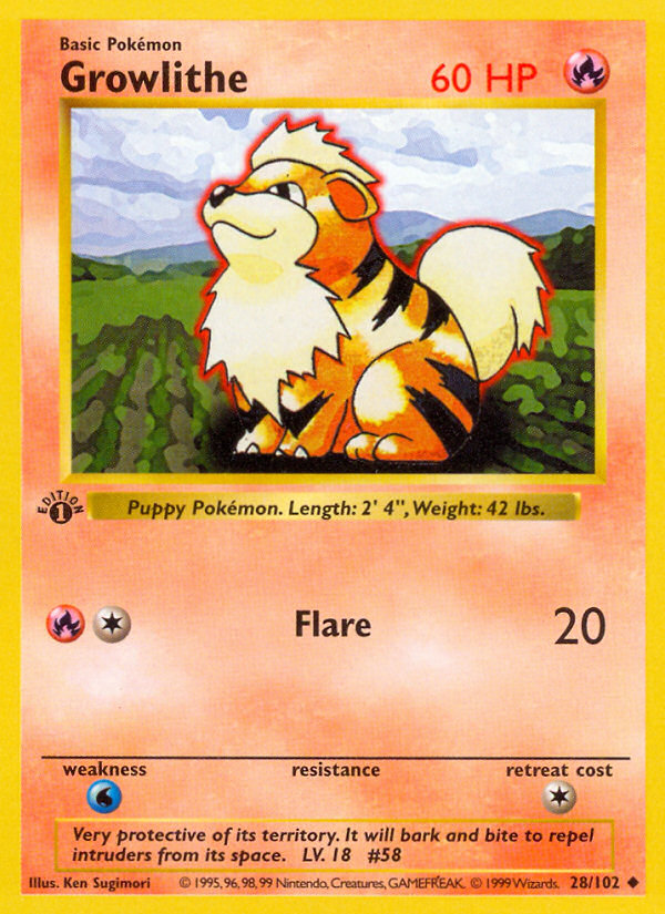 Growlithe (28/102) (Shadowless) [Base Set 1st Edition] | Mega City Incorporated