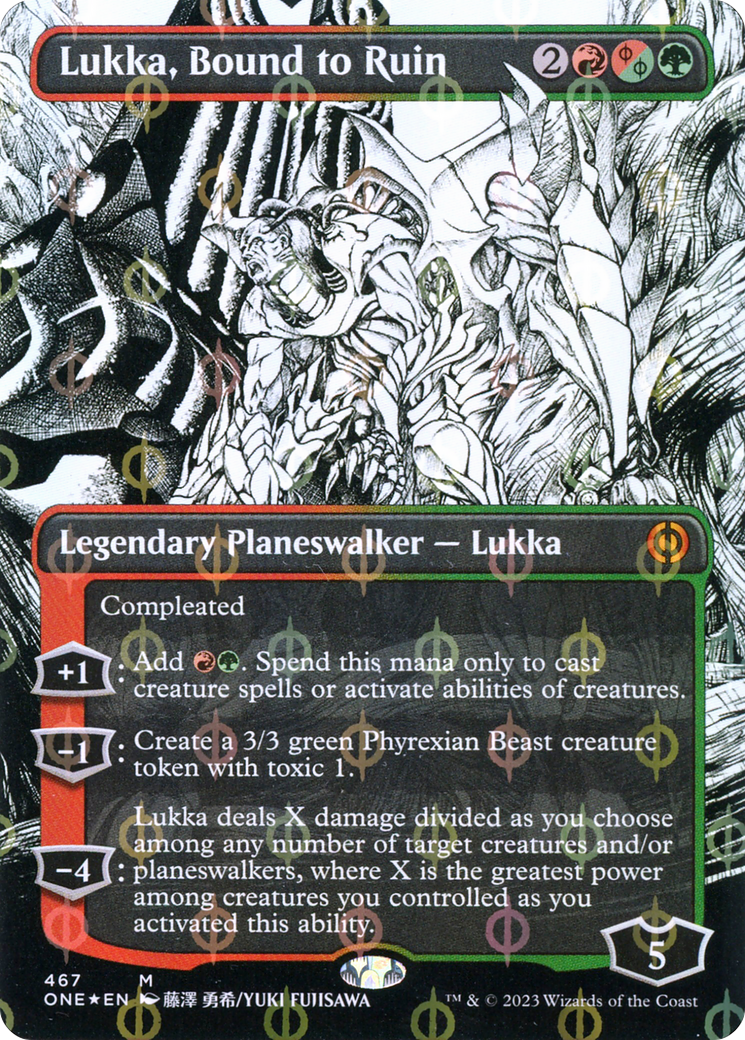 Lukka, Bound to Ruin (Borderless Manga Step-and-Compleat Foil) [Phyrexia: All Will Be One] | Mega City Incorporated