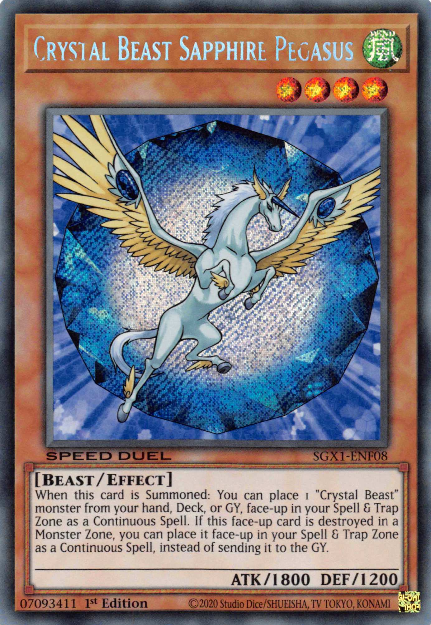 Crystal Beast Sapphire Pegasus [SGX1-ENF08] Secret Rare | Mega City Incorporated