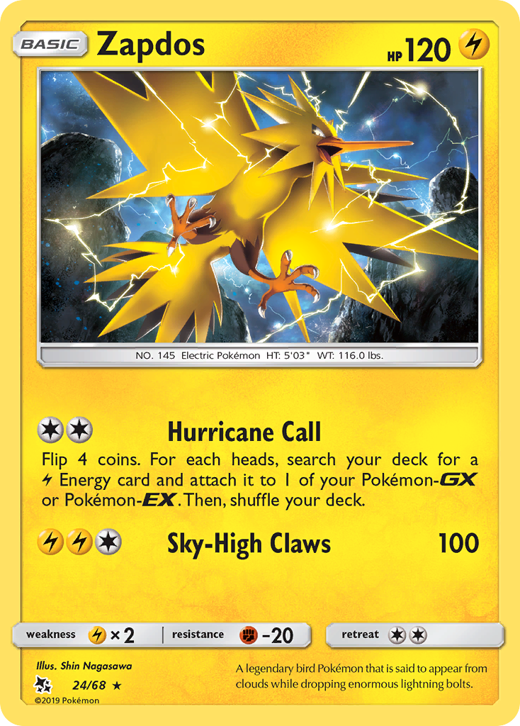 Zapdos (24/68) [Sun & Moon: Hidden Fates] | Mega City Incorporated