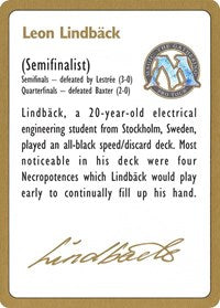 1996 Leon Lindback Biography Card [World Championship Decks] | Mega City Incorporated