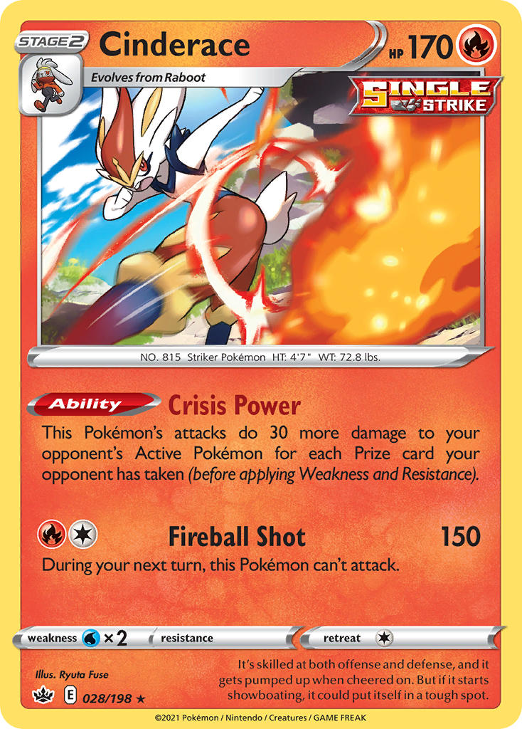 Cinderace (028/198) (Theme Deck Exclusive) [Sword & Shield: Chilling Reign] | Mega City Incorporated