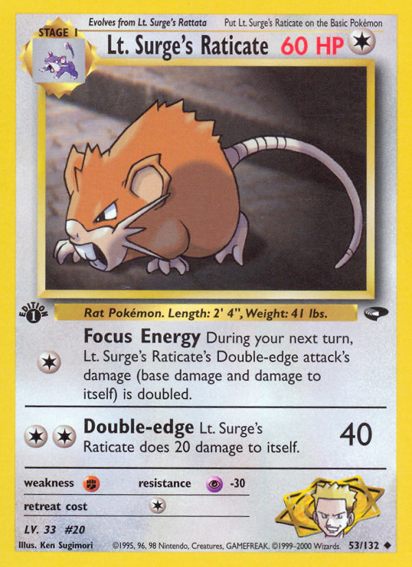 Lt. Surge's Raticate (53/132) [Gym Challenge 1st Edition] | Mega City Incorporated