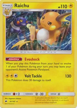 Raichu (41/147) (Cosmos Holo) [Sun & Moon: Burning Shadows] | Mega City Incorporated