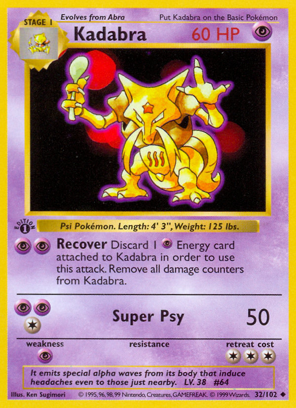 Kadabra (32/102) (Shadowless) [Base Set 1st Edition] | Mega City Incorporated