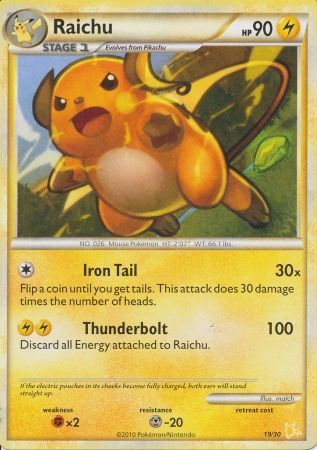 Raichu (19/30) [HeartGold & SoulSilver: Trainer Kit - Raichu] | Mega City Incorporated