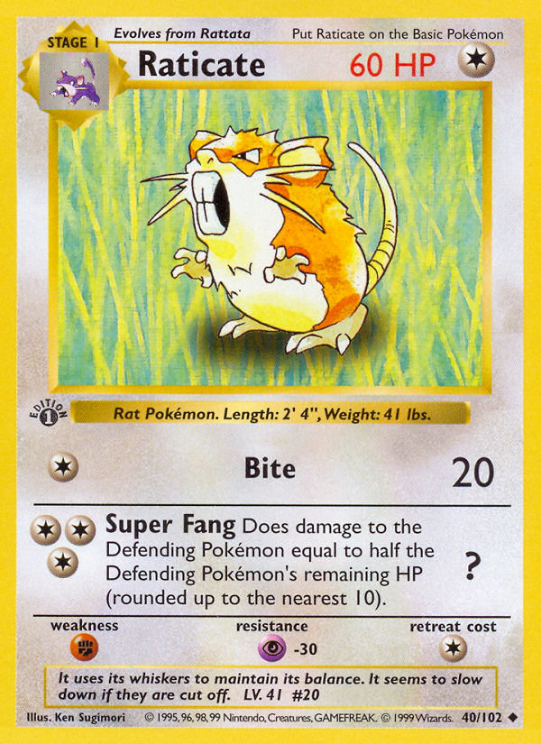 Raticate (40/102) (Shadowless) [Base Set 1st Edition] | Mega City Incorporated