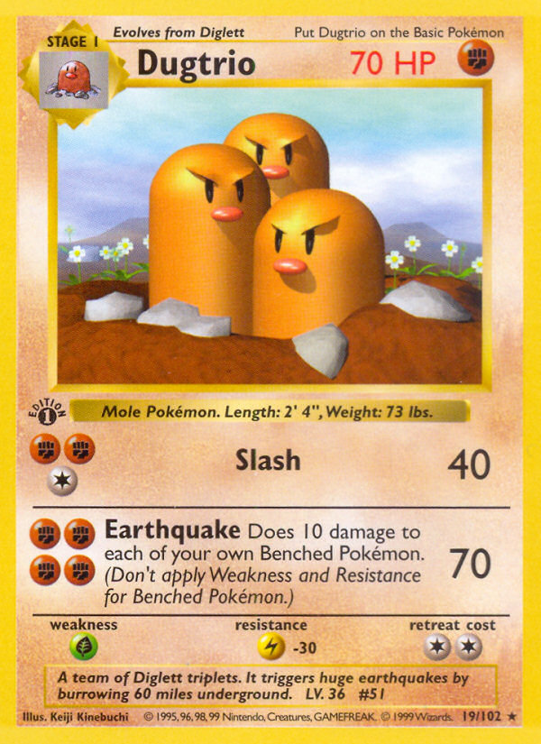 Dugtrio (19/102) (Shadowless) [Base Set 1st Edition] | Mega City Incorporated