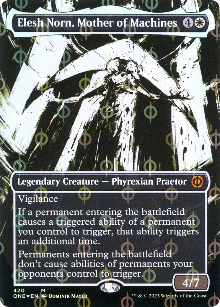 Elesh Norn, Mother of Machines (Borderless Ichor Step-and-Compleat Foil) [Phyrexia: All Will Be One] | Mega City Incorporated