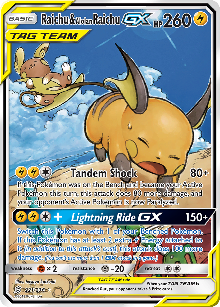 Raichu & Alolan Raichu GX (221/236) [Sun & Moon: Unified Minds] | Mega City Incorporated