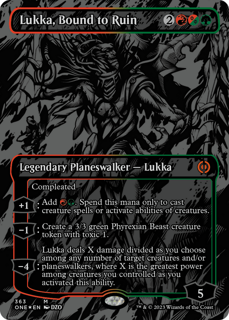 Lukka, Bound to Ruin (Oil Slick Raised Foil) [Phyrexia: All Will Be One] | Mega City Incorporated