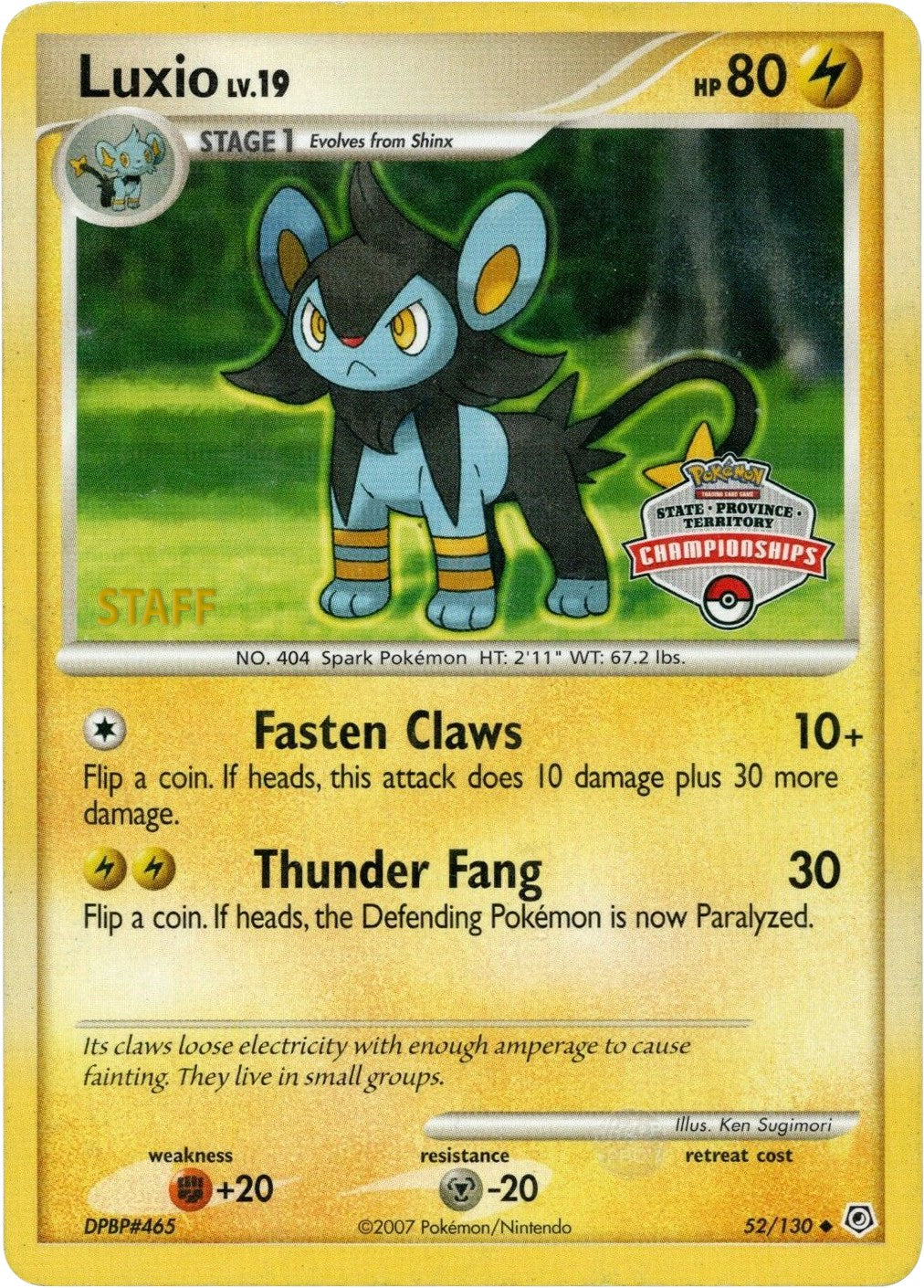 Luxio (52/130) (State Championship Staff Promo) [Diamond & Pearl: Base Set] | Mega City Incorporated