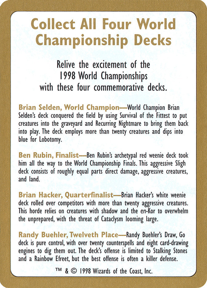 1998 World Championships Ad [World Championship Decks 1998] | Mega City Incorporated