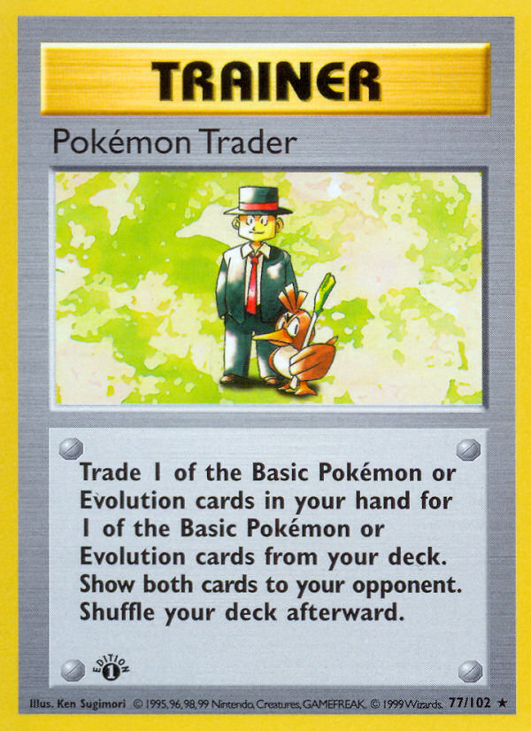 Pokemon Trader (77/102) (Shadowless) [Base Set 1st Edition] | Mega City Incorporated