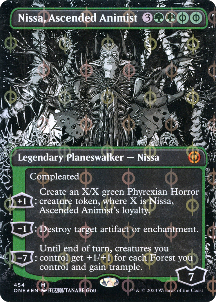 Nissa, Ascended Animist (Borderless Manga Step-and-Compleat Foil) [Phyrexia: All Will Be One] | Mega City Incorporated