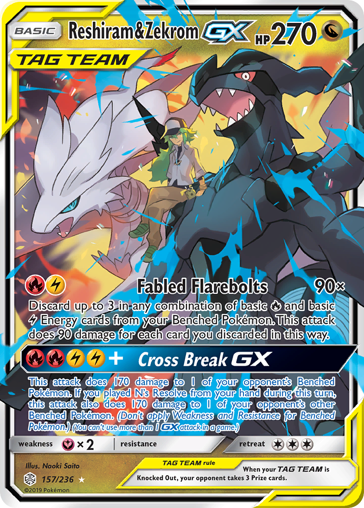 Reshiram & Zekrom GX (157/236) [Sun & Moon: Cosmic Eclipse] | Mega City Incorporated