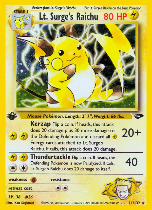 Lt. Surge's Raichu (11/132) [Gym Challenge 1st Edition] | Mega City Incorporated