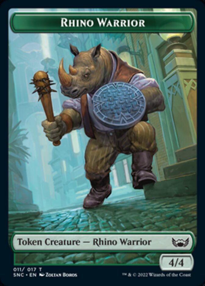 Cat // Rhino Warrior Double-sided Token [Streets of New Capenna Tokens] | Mega City Incorporated