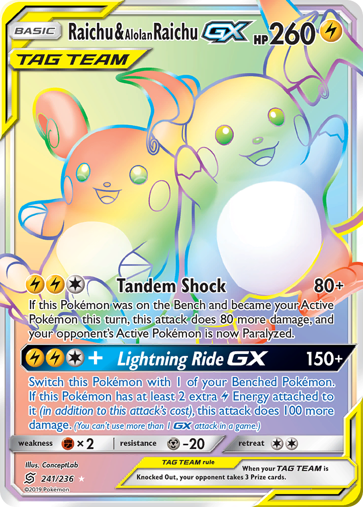 Raichu & Alolan Raichu GX (241/236) [Sun & Moon: Unified Minds] | Mega City Incorporated