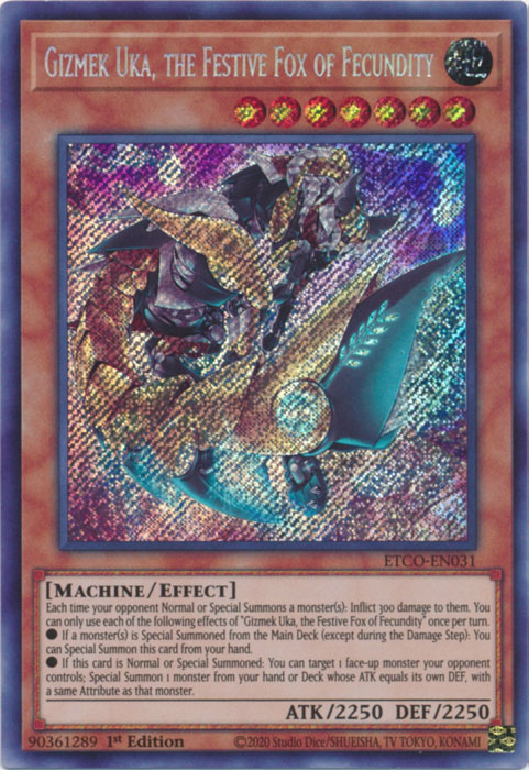 Gizmek Uka, the Festive Fox of Fecundity [ETCO-EN031] Secret Rare | Mega City Incorporated