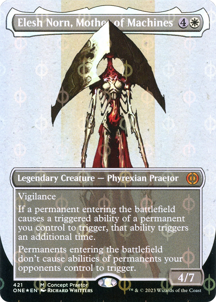 Elesh Norn, Mother of Machines (Borderless Concept Praetors Step-and-Compleat Foil) [Phyrexia: All Will Be One] | Mega City Incorporated