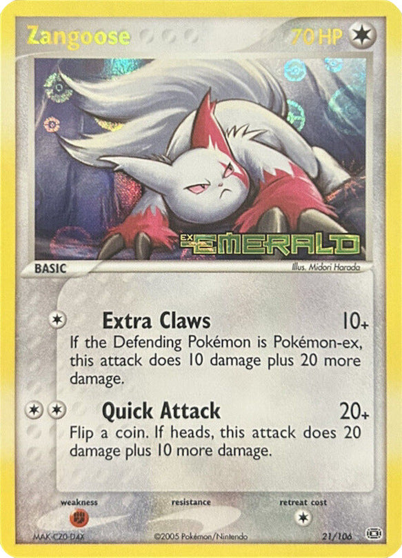 Zangoose (21/106) (Stamped) [EX: Emerald] | Mega City Incorporated