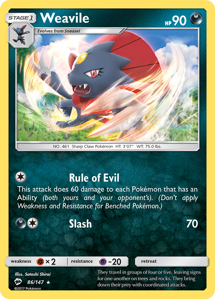 Weavile (86/147) [Sun & Moon: Burning Shadows] | Mega City Incorporated