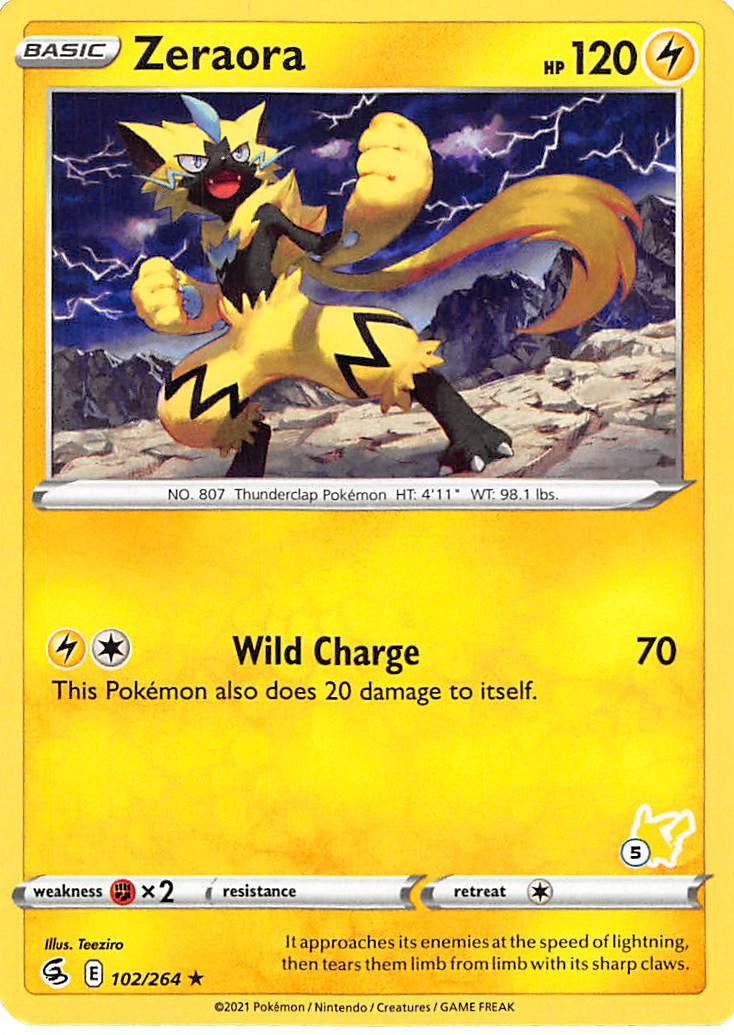 Zeraora (102/264) (Pikachu Stamp #5) [Battle Academy 2022] | Mega City Incorporated