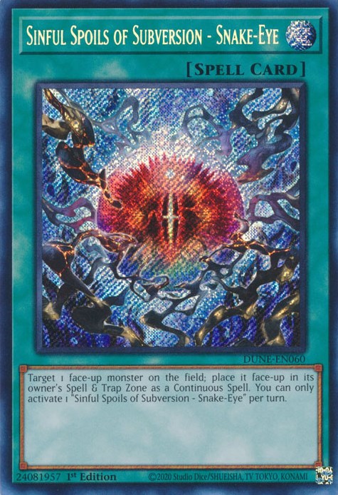 Sinful Spoils of Subversion - Snake-Eye [DUNE-EN060] Secret Rare | Mega City Incorporated