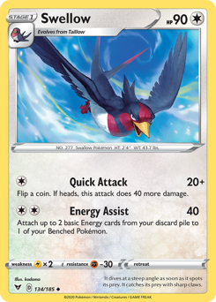 Swellow (134/185) [Sword & Shield: Vivid Voltage] | Mega City Incorporated