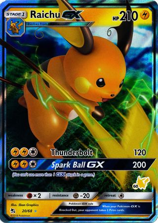 Raichu GX (20/68) (Pikachu Stamp #60) [Battle Academy 2020] | Mega City Incorporated