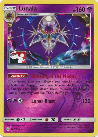 Lunala (102/236) (Pokemon Club Special Print) [Sun & Moon: Cosmic Eclipse] | Mega City Incorporated