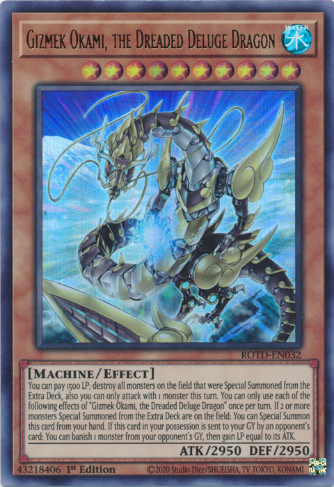 Gizmek Okami, the Dreaded Deluge Dragon [ROTD-EN032] Ultra Rare | Mega City Incorporated