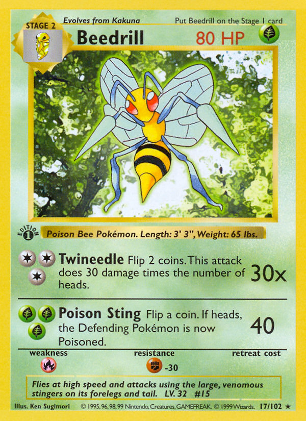 Beedrill (17/102) (Shadowless) [Base Set 1st Edition] | Mega City Incorporated