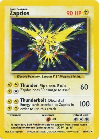 Zapdos (16/102) [Base Set Unlimited] | Mega City Incorporated