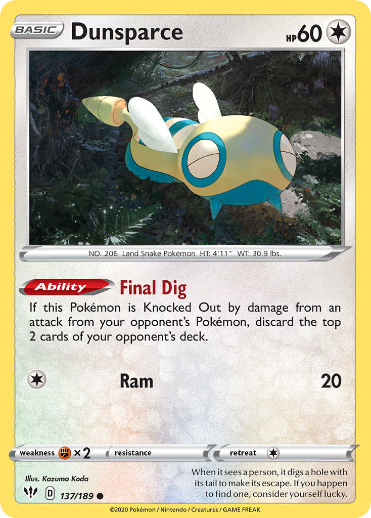 Dunsparce (137/189) [Sword & Shield: Darkness Ablaze] | Mega City Incorporated