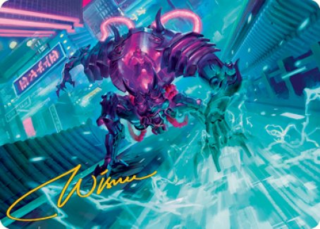 Surgehacker Mech Art Card (Gold-Stamped Signature) [Kamigawa: Neon Dynasty Art Series] | Mega City Incorporated