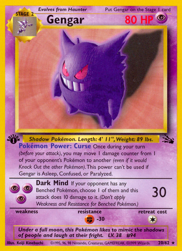 Gengar (20/62) [Fossil 1st Edition] | Mega City Incorporated