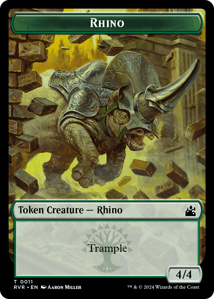 Elf Knight // Rhino Double-Sided Token [Ravnica Remastered Tokens] | Mega City Incorporated