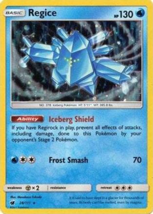 Regice (28/111) (Cosmos Holo) [Sun & Moon: Crimson Invasion] | Mega City Incorporated