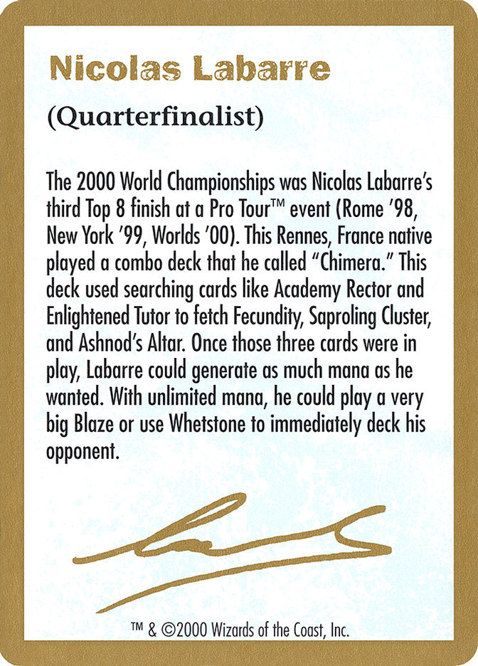 Nicolas Labarre Bio [World Championship Decks 2000] | Mega City Incorporated