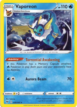 Vaporeon (030/185) (Cosmos Holo) [Sword & Shield: Vivid Voltage] | Mega City Incorporated